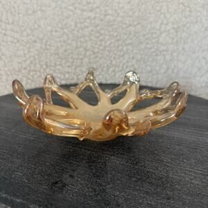 Murano Made Italy Vintage Iridescent Gold Star Dish Hand Blown Art Glass Bowl